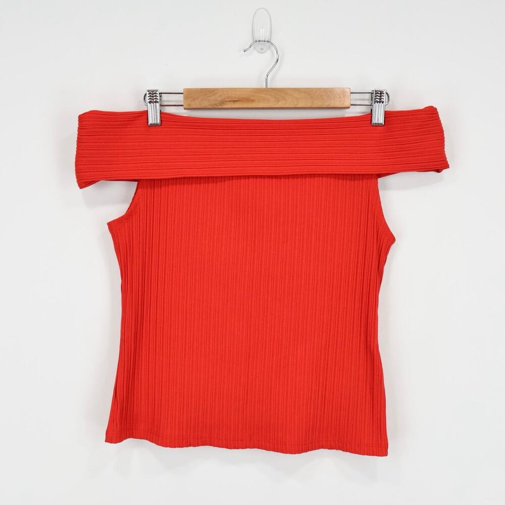 NWT Madewell Ribbed Off-The-Shoulder Top In Red Rouge Size Medium - Picture 3 of 8